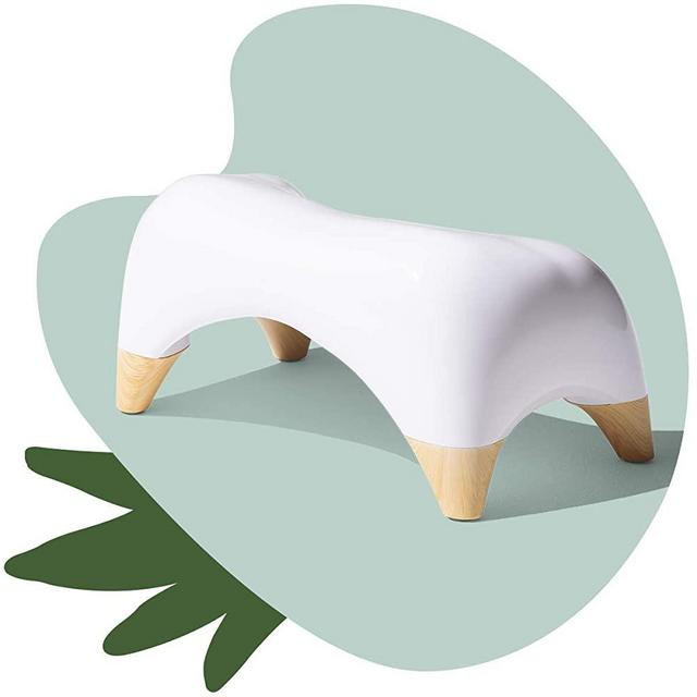 TUSHY Ottoman Relaxed - Premium Toilet Stool for Bathroom - Modern Sleek Design - White/Bamboo, Short