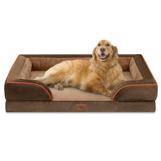 Comfort Expression Dog Beds for Extra Large Dogs, Waterproof Orthopedic Foam XL Dog Bed with Bolster, Washable Dog Bed Sofa Pet Bed with Removable Cover & Non-Slip Bottom(X-Large,Brown)