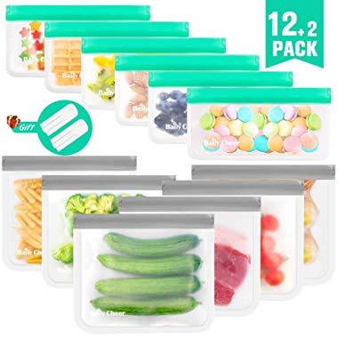 Reusable Storage Bags, 12 Pack Extra Thick Food Storage Bags (6 Reusable Sandwich Bags & 6 Reusable Snack Bags) BPA-Free DUAL Leakproof Re-Zip Seal Storage Bag for Kids School Lunch,Picnic and Travel