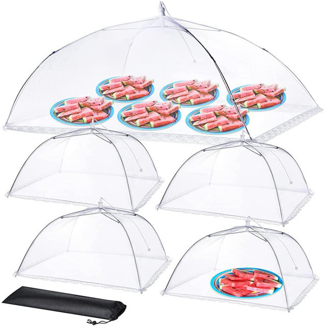HOMKULA Food Covers for Outside - 1 Extra Large (40 x 25 in) & 4 Large (17 x 17 in) Food Tents/Food Covers for Outdoors Mesh Screen, Picnic Pool Party Supplies, Pop-Up and Collapsible, 5 Pack
