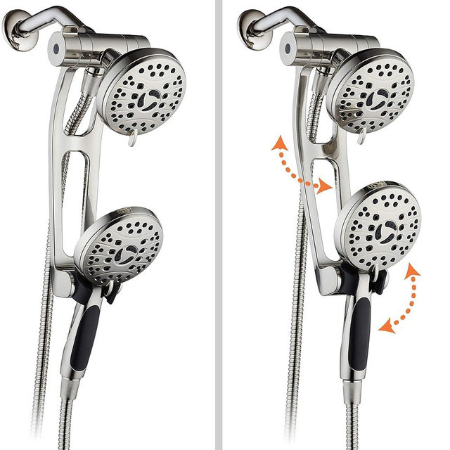 AquaSpa High Pressure 48-mode Luxury 3-way Combo with Adjustable Extension Arm – Dual Rain & Handheld Shower Head – Extra Long 6 Foot Stainless Steel Hose – All Brushed Nickel Finish – Top US Brand