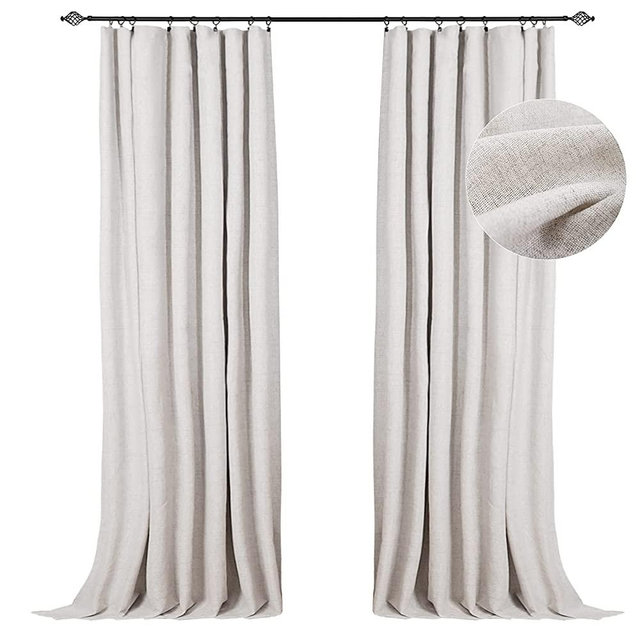 100% Blackout Shield Linen Blackout Curtains for Bedroom Room with Rod Pocket/Clip Rings, Blackout Curtains 84 Inch Long for Living Room(2 Panels Set, 50 inches Wide Each Panel, Beige)