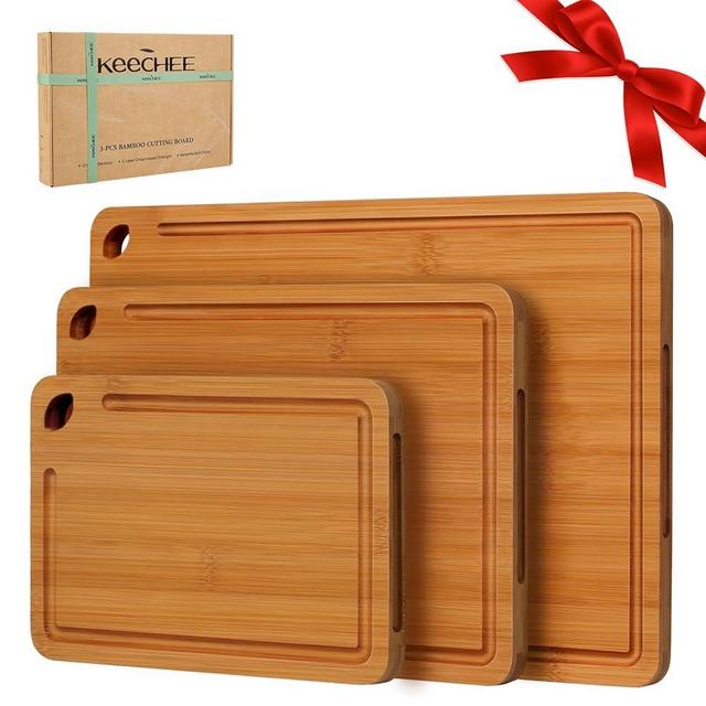 Bamboo Cutting Board, Durable Wood Cutting Boards for Kitchen with Deep Juice Grooves & Built-in Handles, Ideal Charcuterie & Chopping for Meat, Vegetables and Fruits Ideas Kitchen Gift for Home Cooks