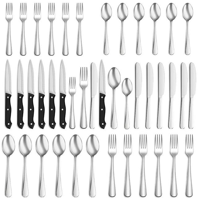 36-Piece Silverware Set with Steak Knives for 6, Food-Grade Stainless Steel Flatware Includes Spoons Forks Knives,Tableware Cutlery Set For Home Office Restaurant Hotel, Mirror Finish, Dishwasher Safe