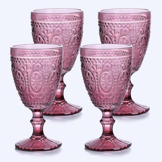 abrwyy Purple Wine Glasses set of 4, Purple Goblets, Vintage Drinking Glassware, Colored Glassware Set for Party, Home & Wedding