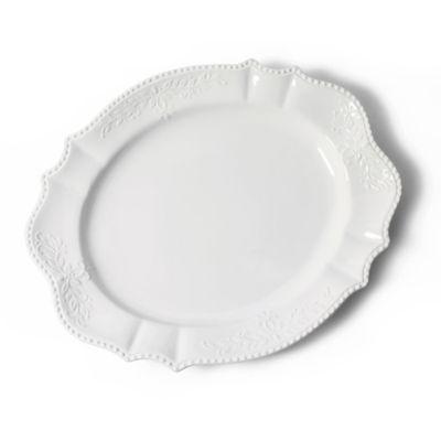 Modern Farmhouse Home Turkey Beaded 21-Inch Scalloped Oval Platter in White