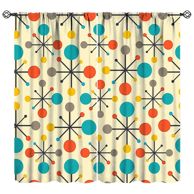 JESTRONRY Mid Century Curtains,Mid Century Fifties Modern Retro Colors Pattern Blackout Rod Pocket Window Drapes for Living Room Bedroom Kitchen Bathroom Home Decor 42x45in
