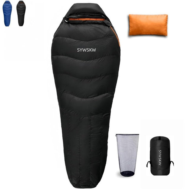 SYWSKW Down Sleeping Bag with Pillow for Backpacking,15℉ 5℉ 0℉ Wide Down Sleeping Bag (86.6 in x 33.5 in) for Adults,Youth Camping and Hiking Outdoor with 680FP Duck Down