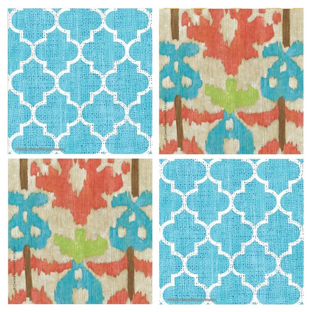 Thirstystone Blue Lattice & Island Ikat 4 Piece Occasions Coaster Set