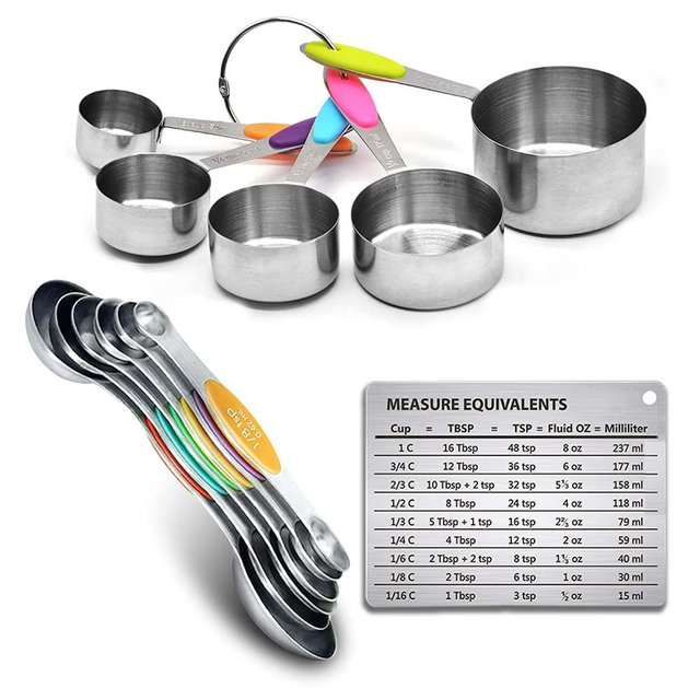 Sunnyac 12 Pieces Measuring Cups and Spoons Set, Including 5 Stackable Stainless Steel Measuring Cups, 6 Double Sided Magnetic Measuring Spoons and 1 Metal Plate for Dry and Liquid Ingredients