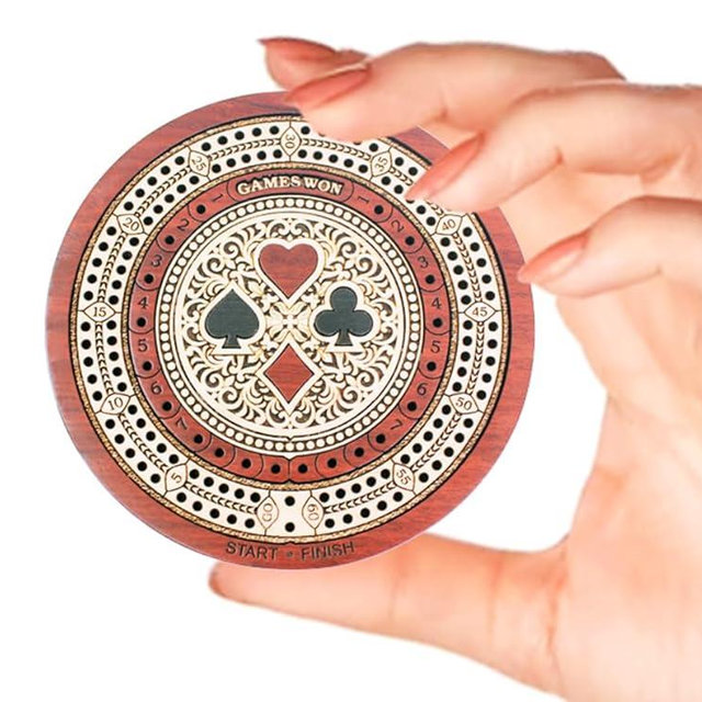 House of Cribbage - 2 Track 60 Points - Round Shape Pocket Size Wooden Travel Cribbage Board - Size 4 Inch (Bloodwood/Maple Wood)