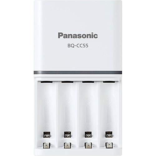 Panasonic BQ-CC55SBA "Advanced" eneloop Individual Battery 3 Hour Quick Charger with 4 LED Charge Indicator Lights, White