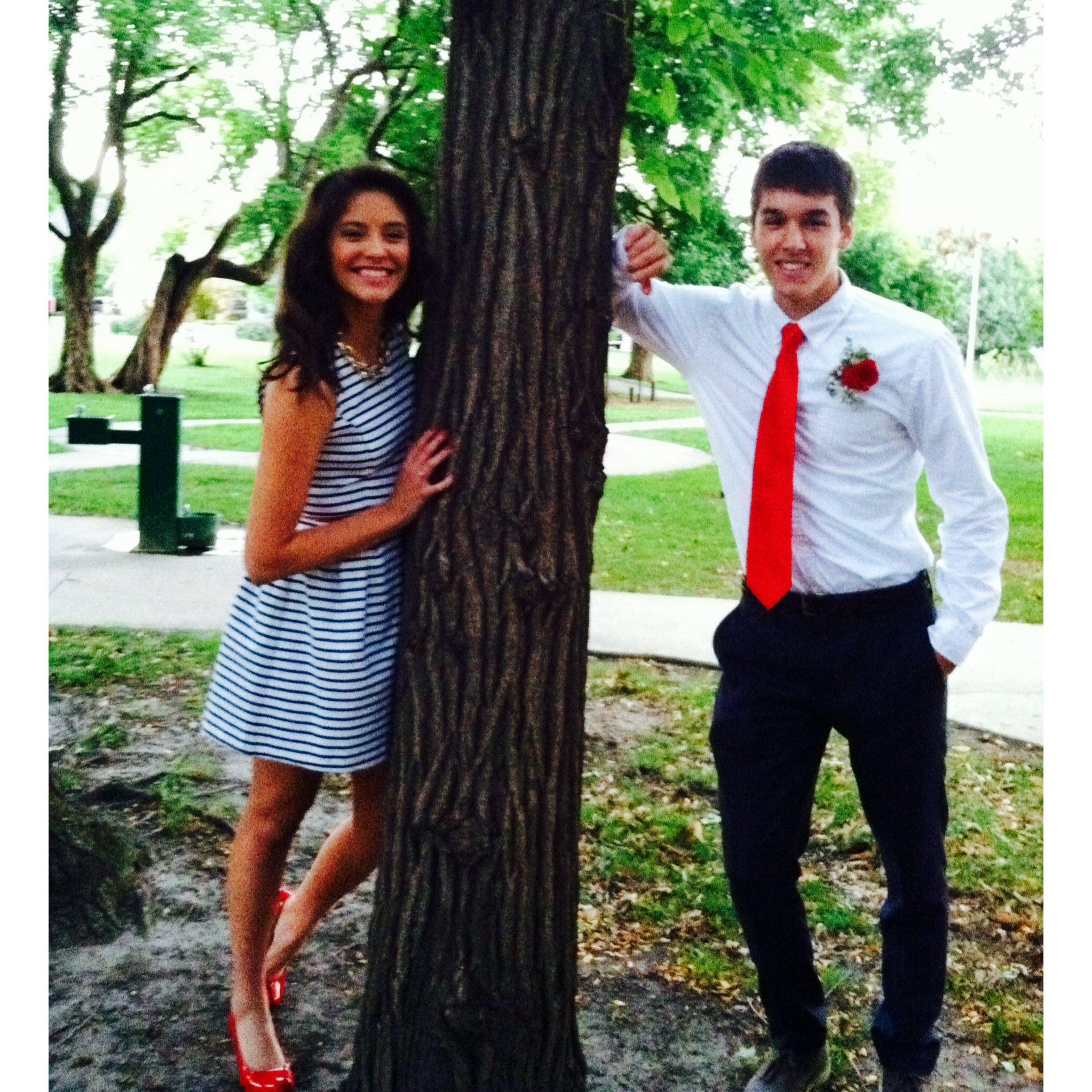 Junior Homecoming. Jessica's mom insisted on taking a pic by a tree lol!
