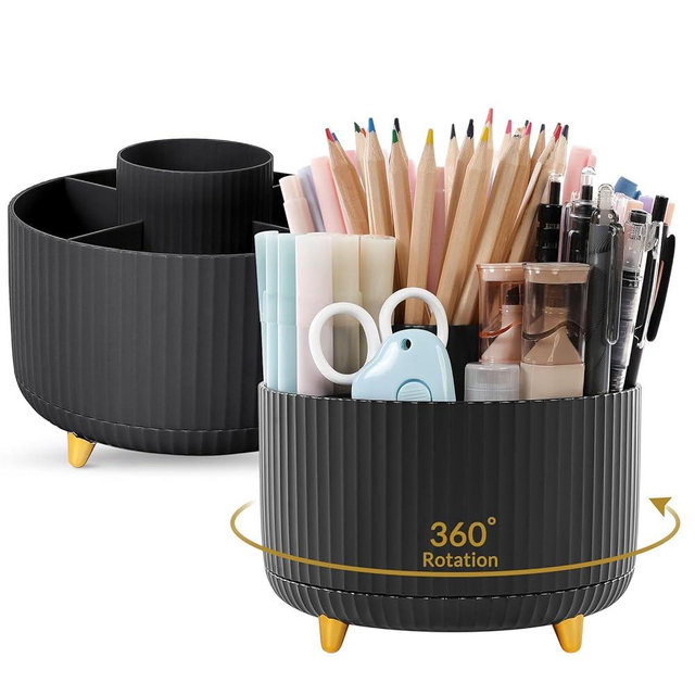 SKYDUE 2 Pack Pen Holder, 360 Degree Rotating Pencil Holder for Desk Organizer, Rotating Desktop Pen Organizer with 5 Slots, Office Supplies, Pencil Cup for Office, School, Home