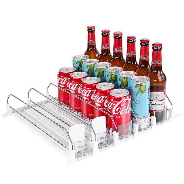 Drink Organizer for Fridge, Self-Sliding Drink Dispenser for Fridge and Adjustable Width, 12oz 16oz 20oz drinks can be accommodated, up to 25 Cans（5 Rows, 41 CM）