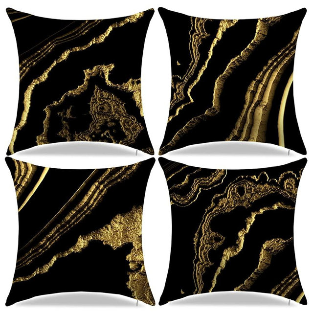 Black and Gold Throw Pillow Covers 18X18 Decorative Pillows Covers Set of 4 Gold Marble Room Decor Accent Cushion Covers for Home Decor Sofa Couch Car Bedroom Living Room Pillow Case