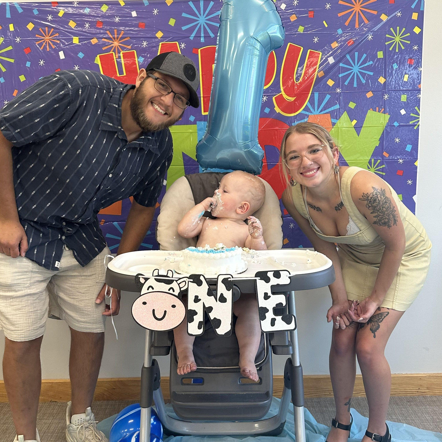 Ethan, Oden, and Sydney at Oden's 1st birthday party