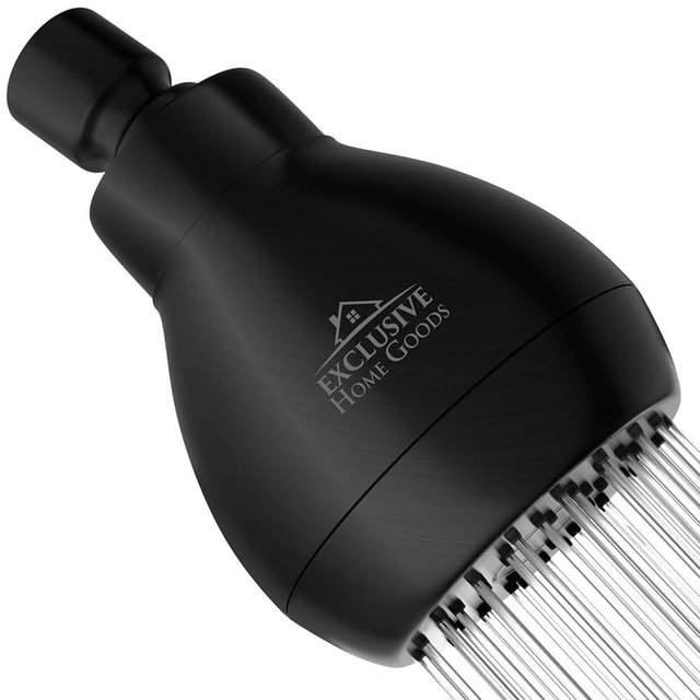 High Pressure Shower Head Matte Black - Powerful Deluxe Bathroom Showerhead with Strong Spray Stream and Small Silicone Nozzles - Universal Fit Works with High and Low Water Flow Showers-2.5 GPM
