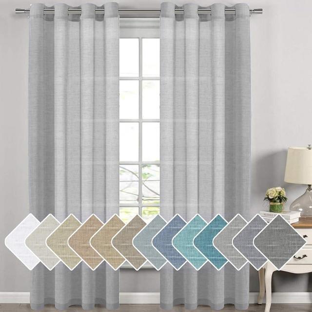 H.VERSAILTEX Linen Curtains Natural Linen Semi-Sheer Curtains 2 Panels Nickel Grommet Privacy Added Premium Soft Rich Material Drapes for Bedroom/Livingroom - 52x108 - Inch - Dove
