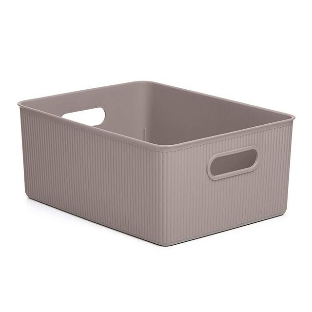 Superio Desk, Drawer Organizer Basket, Plastic Storage Bins for Home, Vanity, Office, Closet, Durable Material to Classify, Cloths, Cosmetics, Stationary… (Taupe, 15 Liter)