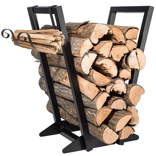 Firewood Rack Indoor丨 Fireplace Firewood Holder Storage with Kindling Rack, Heavy Duty Outdoor Log Rack