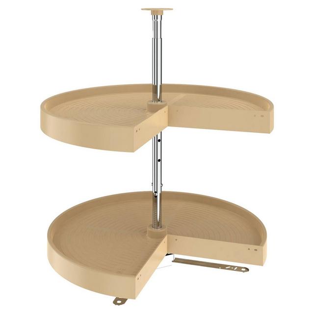 Rev-A-Shelf 28" Dual Tier Pie Cut Lazy Susan Organizer for Base Corner Kitchen Cabinets, Two Plastic Home Storage Shelves, Almond, LD-2942-28-15-1