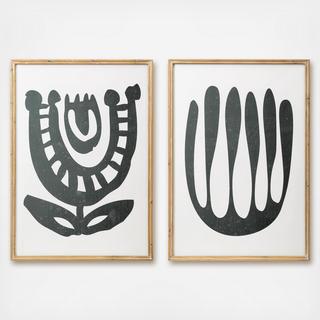 Abstract Floral Print Framed Wall Decor Portrait with Frame, Set of 2