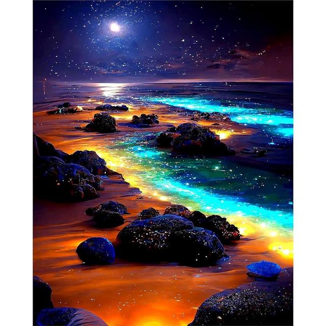 xackcme Beach Paint by Numbers for Adults-Landscapes Paint by Number on Canvas Without Frame,DIY Scenery Oil Painting for Gift Home Wall Decor(16x20inch)