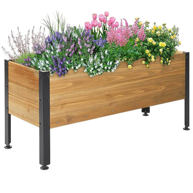 OIPRTGFJ Wood Rectangular Garden Planter Box Raised Garden Bed Outdoor,Planters for Outdoor Plants 37x13x15in Elevated Planter Box for Herbs Vegetables Flowers Great for Outdoor Patio Deck Balcony