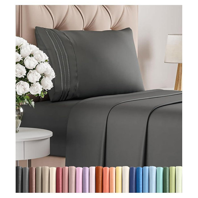 Twin Size 3 Piece Sheet Set - Comfy Breathable & Cooling Bed Sheets Set - Hotel Luxury Bedding for Women, Men, Kids & Teens - Deep Pockets, Easy-Fit, Super Soft & Wrinkle Free - Oeko-Tex - Charcoal