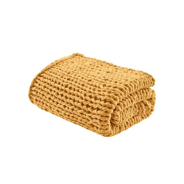 50"x60" Chunky Double Knit Handmade Throw Blanket Yellow - Madison Park