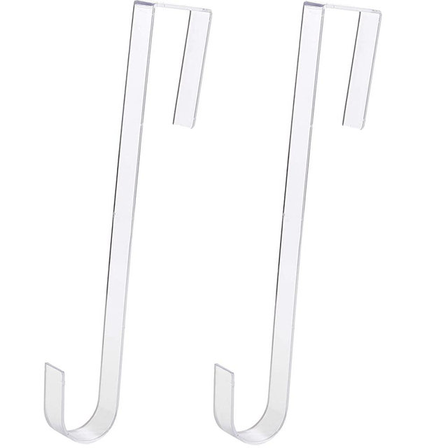Non Scratch, 100% Clear 12 in Wreath Hanger 2 Pack. Slim Christmas Wreaths Holders for Hanging Fall Halloween Decorations Over Front or Garage Door. Best Long Hooks for Indoor or Outdoor Home DÃcor