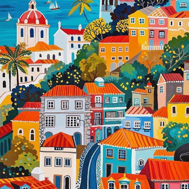 Cross & Glory - Vibrant Vistas of Lisbon - 1000 Piece Jigsaw Puzzle for Adults | Folk Art Style | Bright | Colorful | Family Friendly Game
