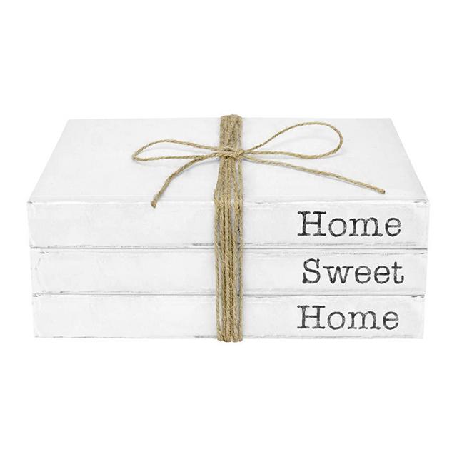 TenXVI Designs Decorative White Books, Set of 3 - Home Sweet Home Stacked Books - Rustic Farmhouse Accent Decor for a Living Room Coffee Table, Entryway Shelf, End Table, Mantel & Bedroom Night Stand