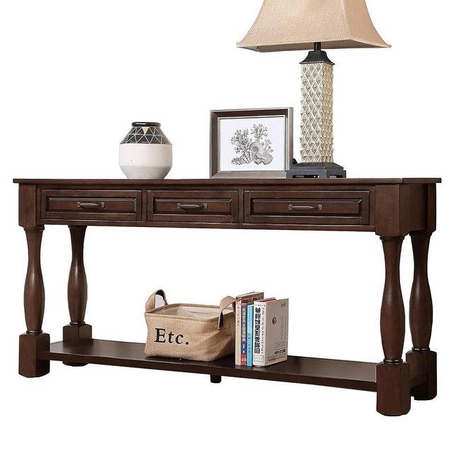 LKTART Solid Wood Console Table Sofa Table Entryway Table with 3 Drawers and 1 Bottom Shelf for Storage Entry Hallway Foyer Sofa (63" Light Espresso)