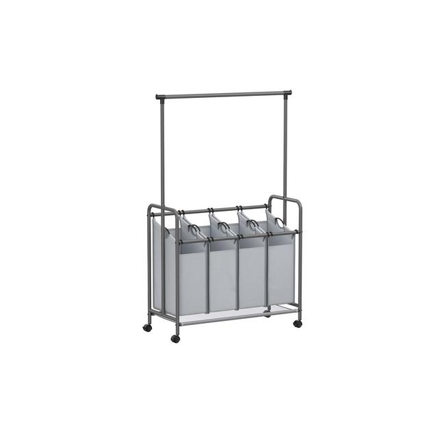 SONGMICS Heavy-Duty 4-Bag Rolling Laundry Sorter Storage Cart with Wheels Gray