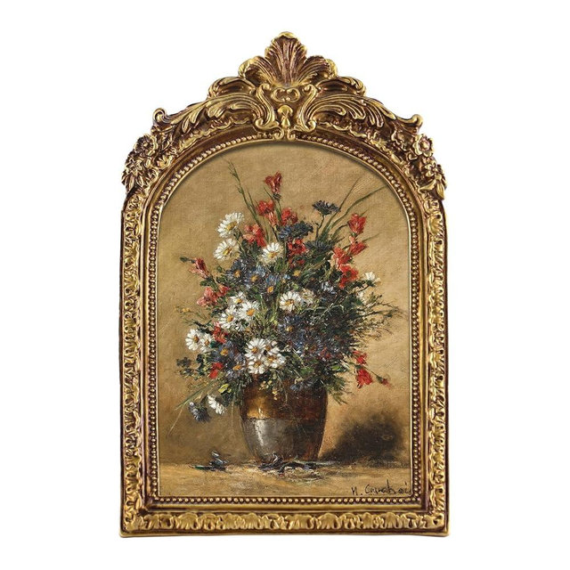 FOLKOR Framed Wall Art for Kitchen Dining Room Bedroom, Wildflower Still Life Oil Paintings Canvas Print with Gold Picture Frame, Vintage Floral Wall Decor for Cottage Rustic Retro Home Office, 5x7