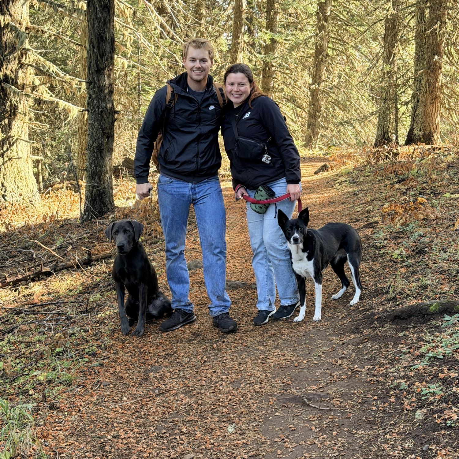 Hiking in Asheville with our puppies when we got sent to Grants Pass for Tanners job.