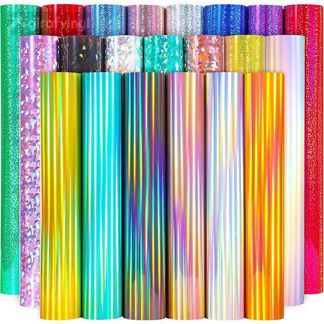 GIRAFVINYL Assorted Vinyl Bundle 12” x 12”,21 Sheets/Pack Holographic Vinyl Permanent Vinyl Adhesive for cricut,DIY Crafts,Home Decor and Tumblers