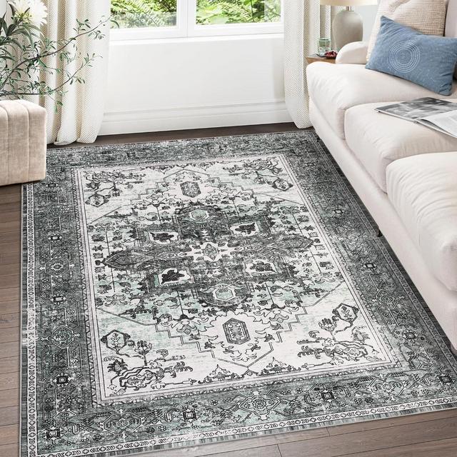Boho Area Rug Machine Washable Area Rugs for Living Room Bedroom, Vintage Soft Boho Rug Carpet, Non Slip Low-Pile Distressed Area Rugs Indoor