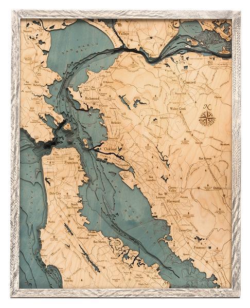 San Francisco Bay, California 3-D Nautical Wood Chart, Large, 24.5" x 31"