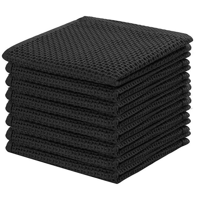 100% Cotton Kitchen Dish Cloths, 8-Pack Waffle Weave Ultra Soft Absorbent Dish Towels Washcloths Quick Drying Dish Rags, 12x12 Inches, Black