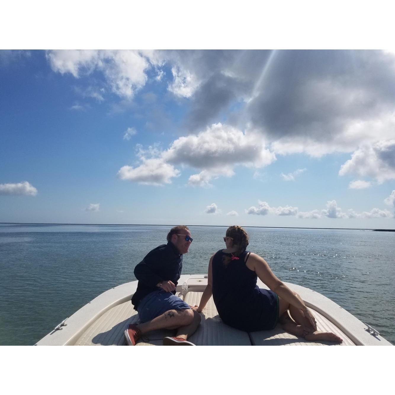 Enjoying a beautiful boat ride after the amazing proposal on Little Cobb Island.