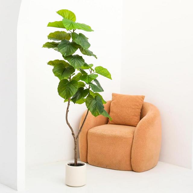 DANINI Artificial Ficus Tree for Home Decor 6FT Fake Plant for Home Decor Indoor, Faux Tree in White Imitation Ceramic Planter Fake Floor Plant for Home Decor and Housewarming