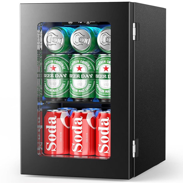 Electactic 24 Cans Beverage Refrigerator Cooler, Mini Fridge Countertop Drink Cooler for Soda, Canned Beer, Adjustable Digital Temperature Control for Home Dorm Office, Black