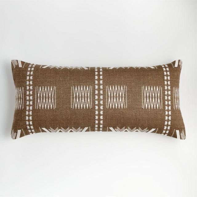 Sentul 36"x16" Olive Embroidered Throw Pillow with Feather-Down Insert
