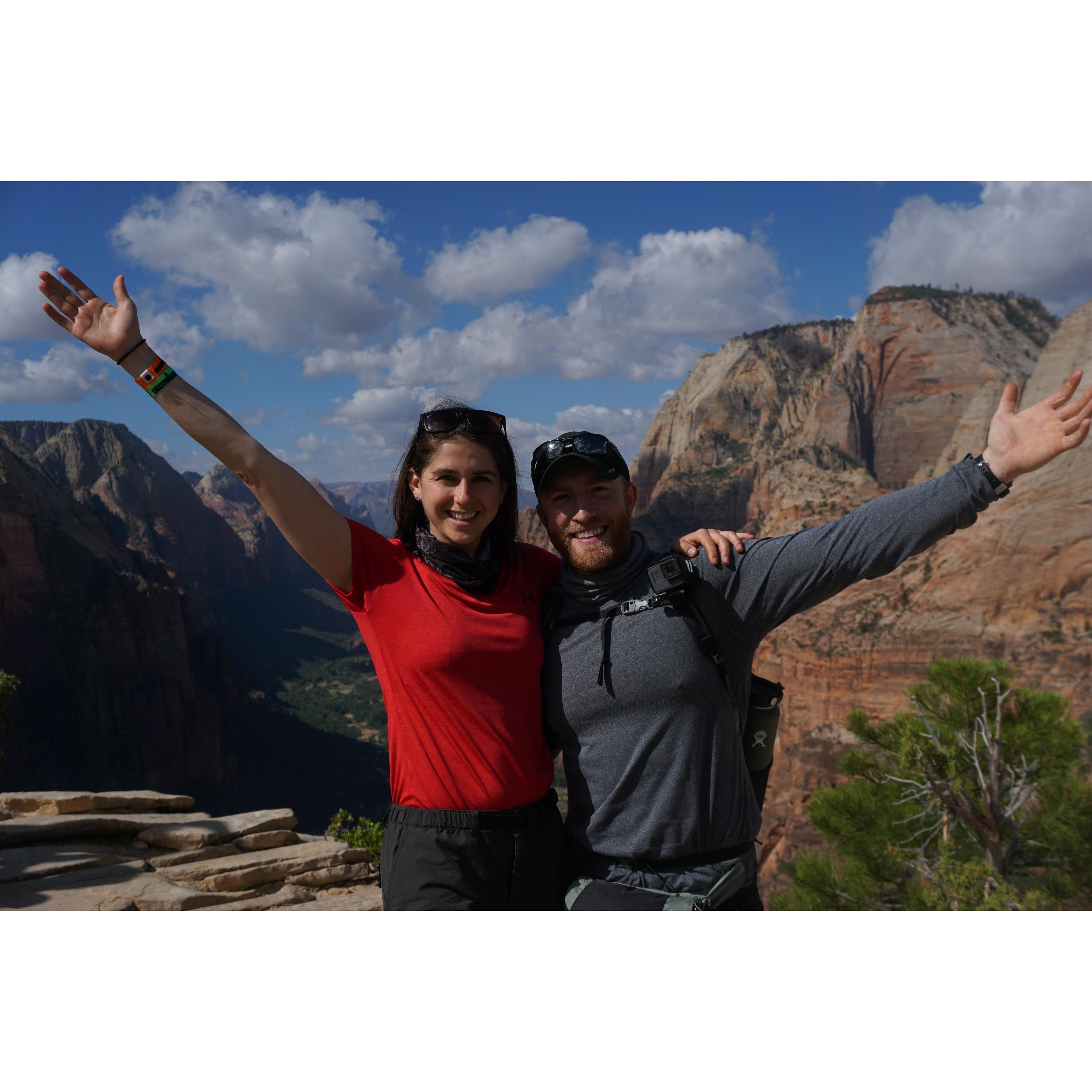 Caitlin & Jared on the top of Angel's Landing at Zion National Park in Utah, June 2018!