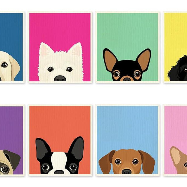 AnyDesign 8 Packs Cute Dog Swedish Dishcloths Assorted Puppy Pattern Kitchen Towels Colorful Reusable Cotton Absorbent Dish Towels for Home Party Housewarming Cleaning, 7 x 8 Inch
