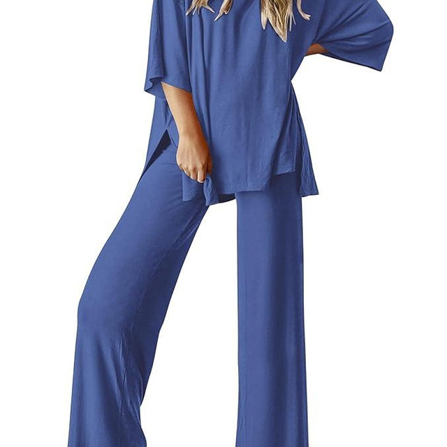 Ekouaer Lounge Sets for Women Short Sleeve Tops and Long Pants Soft Comfy Pajamas Set 2 Piece Outfits