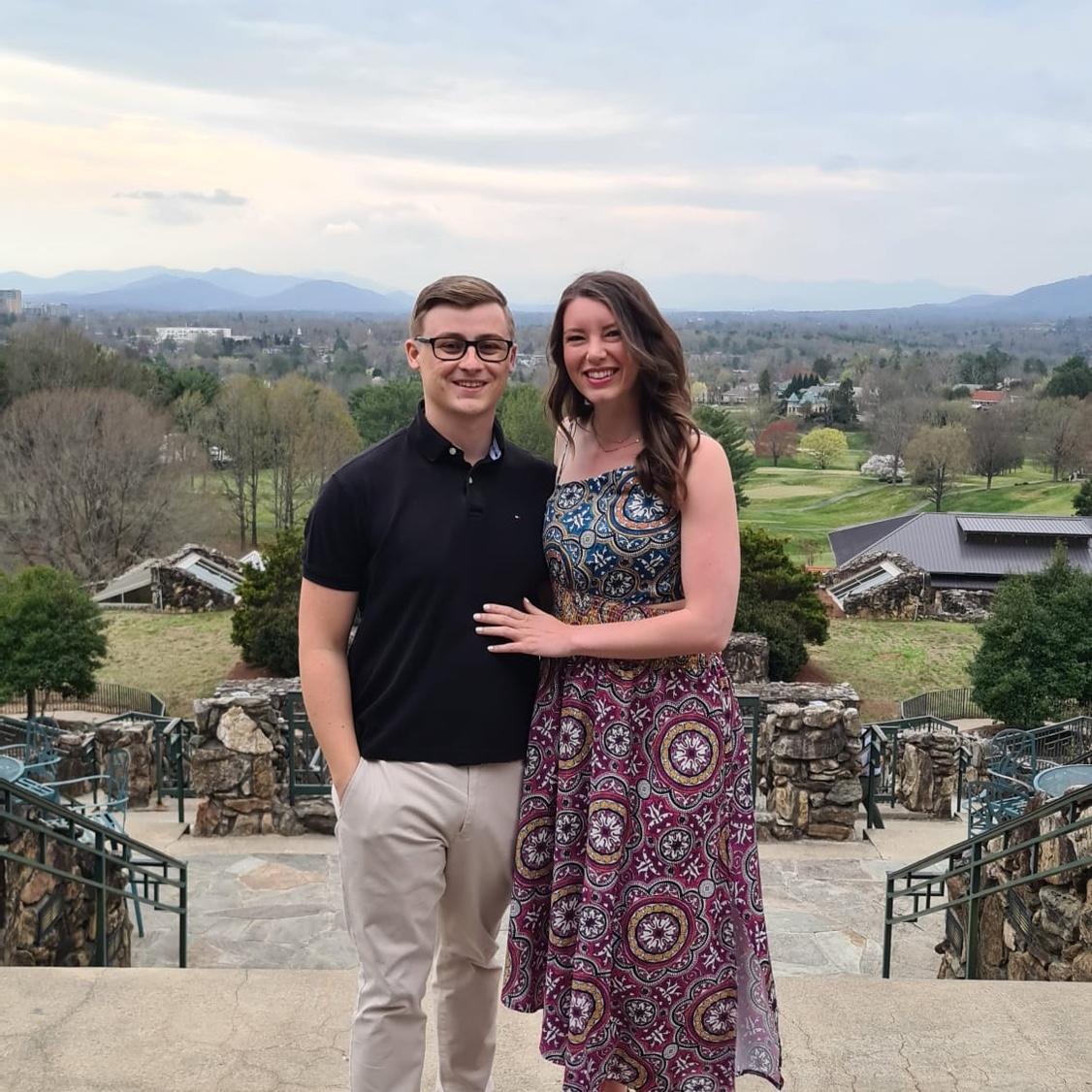 The couple's 5 year anniversary in Asheville (pictured at Grove Park Inn)